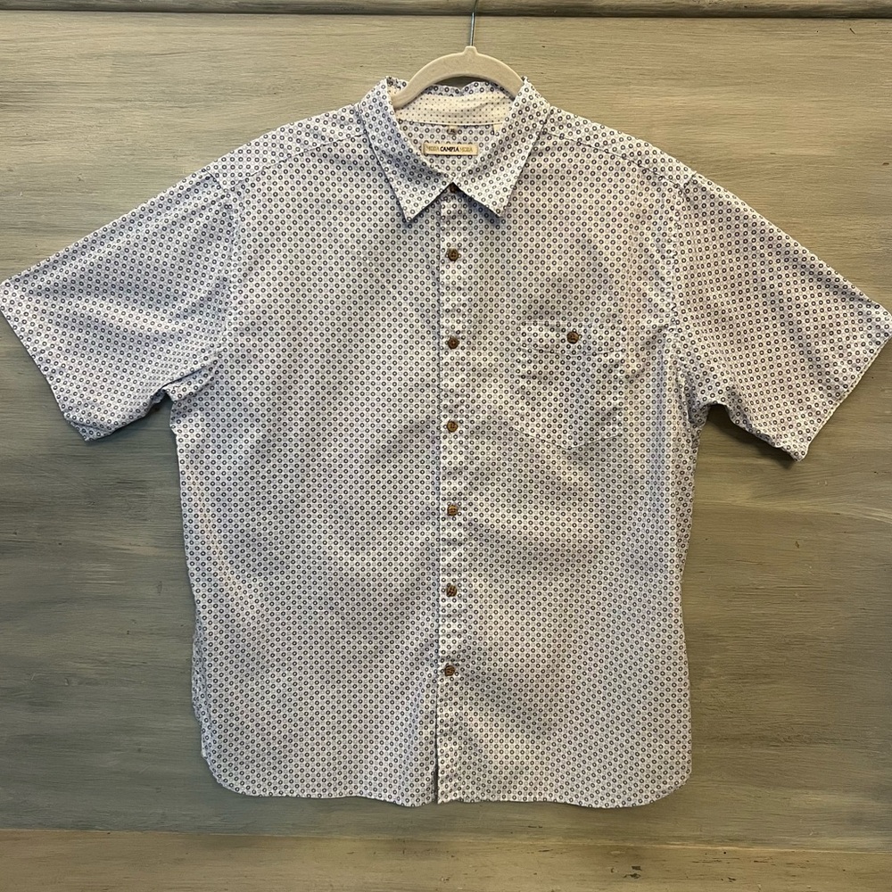Moda Campia Moda Navy Pale Blue Dot Print Button Down Short Sleeve Shirt XL LN